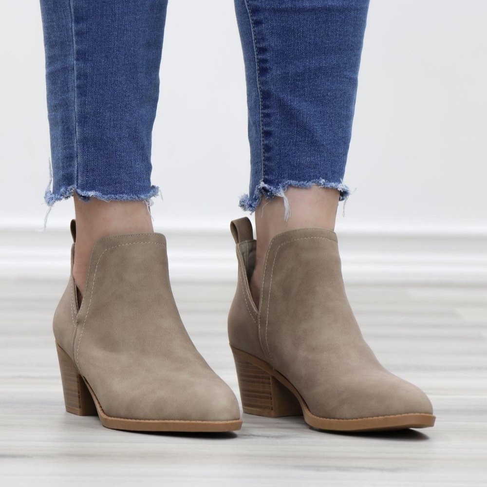 Khaki Pointy Toe Open Side Ankle Booties - Picture 9 of 15
